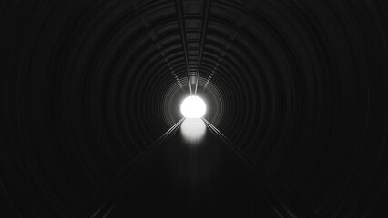 Wall Mural - abstract empty round dark corridor or tunnel with moving light. modern fashion 3d animation. realist