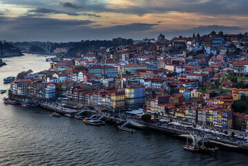 Wall Mural - Evening aerial view in Porto city, view from Dom Luis I Bridge, Portugal