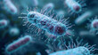 Pathogenic bacteria on blue background, Epidemic bacterial infection