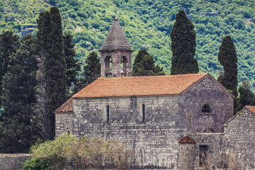 Sticker - Church of Monastery on Sveti Dorde islet near Perast town, Montenegro