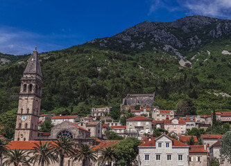 Canvas Print - Aerial view of Perast historic town, Bay of Kotor, Montenegro