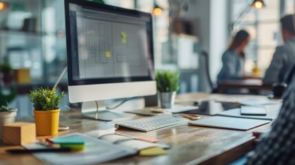 Poster - Desktop Computer on Wooden Desk