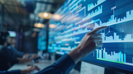 Poster - Person Pointing at Graphs on Screen