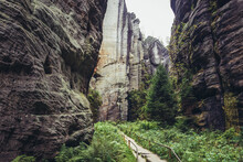 Path among rocks in Adrspach-Teplice Rocks Nature Park near Teplice nad Metuji town, Czech Republic