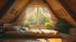 Cozy attic bedroom with bright window views