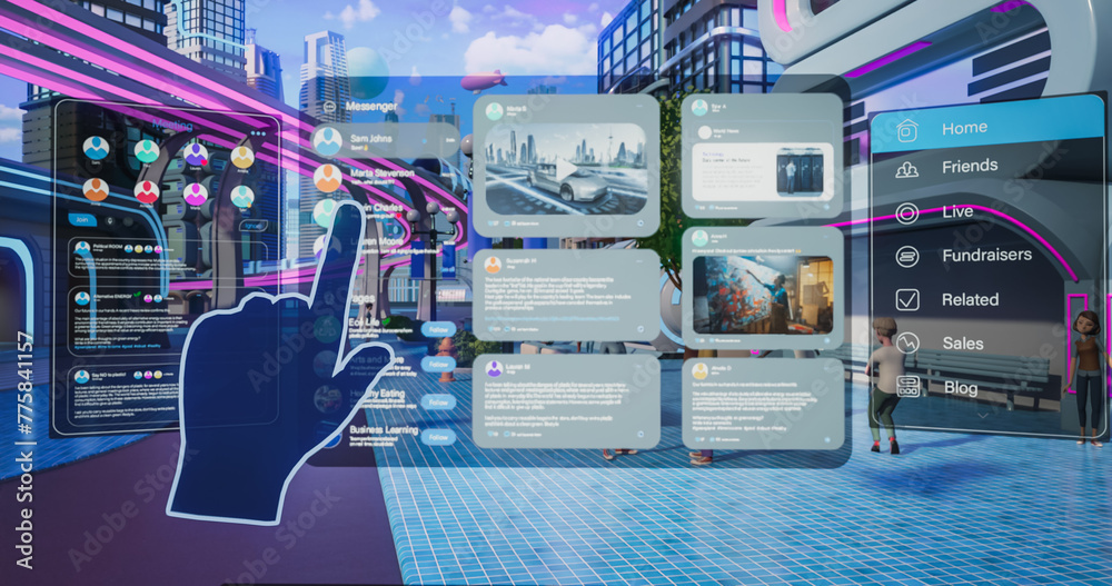 3D Render of Beautiful Digital Metaverse. Virtual Reality World With ...