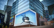 © Gorodenkoff - Big City 3D Advertising Billboard with Orca. Creative Clean Ocean Commercial with an Orca in a Modern Urban District with Skyscrapers. Futuristic Ad Concept with Stylish Hyper Realistic Display
