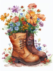 Sticker - A pair of boots with flowers in them