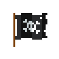 Poster - Pirate Ship Flag - perfect pixel vector icon. Black Pirat Flag in retro pixel game graphics style. Simple pixel sybbol. Editable template