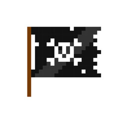 Wall Mural - Pirate Ship Flag - perfect pixel vector icon. Black Pirat Flag in retro pixel game graphics style. Editable template