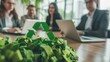 © Hope - business team people planning and discussing on recycle reduce reuse policy symbol in office meeting room. Green business company and Solar Energy Environment city Concept.