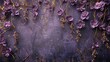 Decorative floral backdrop with violet flowers and golden twigs.