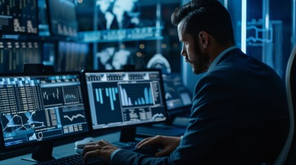 Aufkleber - Man Sitting in Front of Two Computer Monitors