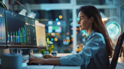 Woman Working at Desk With Computer