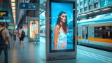 Fototapeta  - Blank digital signage screen in a public space perfect for customization