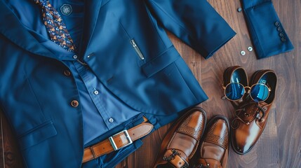 Canvas Print - Classic Men's Outfit with Blue Suit and Accessories