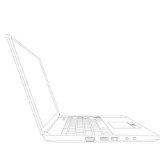 Poster - Contour of a laptop isolated on a white background. Vector illustration. 3D. Side view.