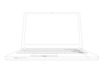 Poster - Contour of a laptop isolated on a white background. Vector illustration. 3D. Front view.