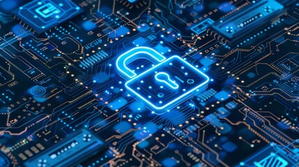 Poster - Secure Lock on Computer Circuit With Blue Lights