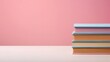 © Xiao21 - Stuck of Books with Copy Space Background, Pink Color Pastel, generative, ai