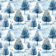 Watercolor christmas seamless pattern with winter forest.