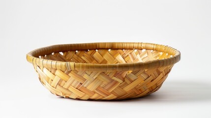 Poster - A simple image of a small woven basket on a clean white surface. Perfect for various design projects