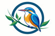 kingfisher sitting on a branch in a circle logo vector illustration