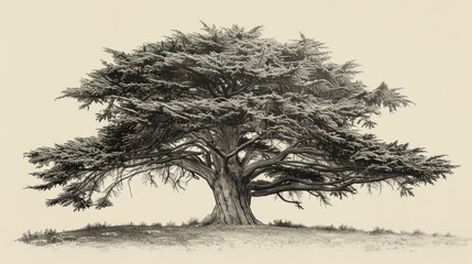 Poster - Detailed black and white illustration of a tree, suitable for various design projects