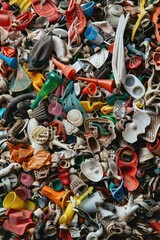 Poster - Various plastic objects neatly arranged on a table, suitable for product display