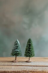 Poster - Miniature trees displayed on a rustic table, suitable for home decor ideas