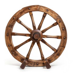 Poster - A wooden wheel isolated on a white background. Perfect for design projects