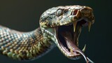 Fototapeta Zachód słońca - Close-up of a snake with its mouth open. Suitable for educational materials
