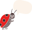 cute cartoon ladybug with speech bubble in retro style