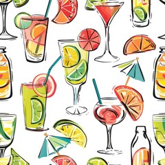 Poster - Various beverages on a clean white surface, suitable for product display