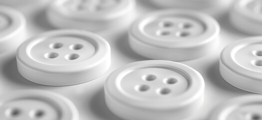 Poster - White buttons arranged on a table, suitable for sewing or crafting projects