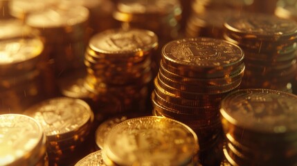 Poster - A pile of coins stacked on top of each other. Perfect for financial concepts