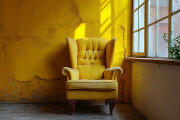 Sticker - Plush Yellow armchair sofa cushion. Single view. Generate Ai