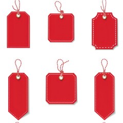 Poster - Four red tags with string, versatile for various uses