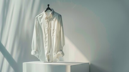 Wall Mural - A simple white shirt hanging on a clothes rack. Suitable for fashion or retail concepts