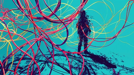 Aufkleber - A person standing in front of a bunch of wires. Suitable for technology concepts