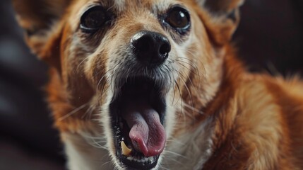 Sticker - A close-up image of a dog with its mouth open, suitable for pet-related designs