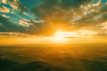 Poster - Sun setting over a beautiful valley, perfect for nature themes
