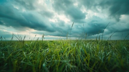 Aufkleber - A picturesque field of tall grass under a dramatic cloudy sky. Suitable for nature and landscape themes