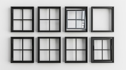 Poster - Modern black framed windows on a white wall. Perfect for architectural projects