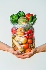 Aufkleber - A person holding a bag filled with fresh fruits and vegetables, ideal for healthy lifestyle concept