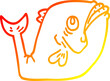warm gradient line drawing of a funny cartoon fish