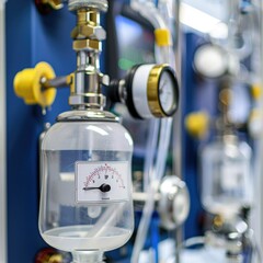 Poster - Detailed view of a machine with a gauge. Suitable for industrial concepts