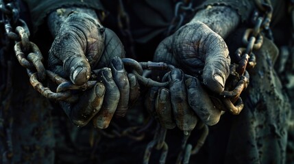 Fototapete - Close up shot of two hands holding a chain, suitable for illustrating concepts of unity and strength