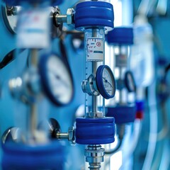 Poster - Close up of a bunch of gauges on a wall, perfect for industrial concepts