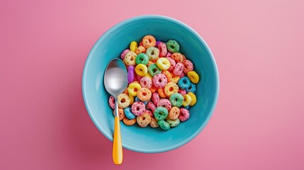 Poster - A bowl of cereal with a spoon, perfect for breakfast concept